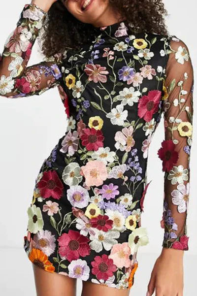 Blumen langarm Kleid