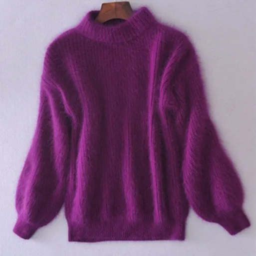 Lucia - Lockerer einfarbiger Strickpullover - Vintage Angorapullover