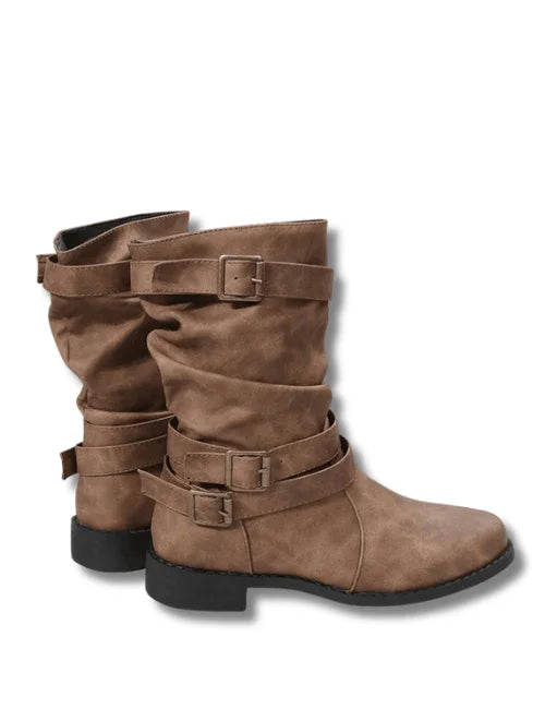 ASHLEY | Damen Kurze Cowboy Stiefel mit Gürtelschnalle